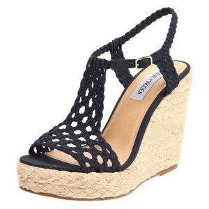 Steve Madden Black Crochet Espadrille Wedge P-Maui